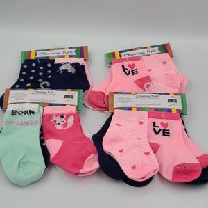 4 Count 4 Pack Assorted Girls Socks Months 6-12